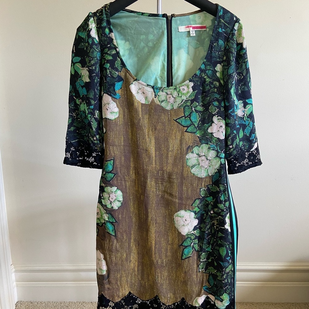 Tracy Reese Floral Midi Dress - Green and Black